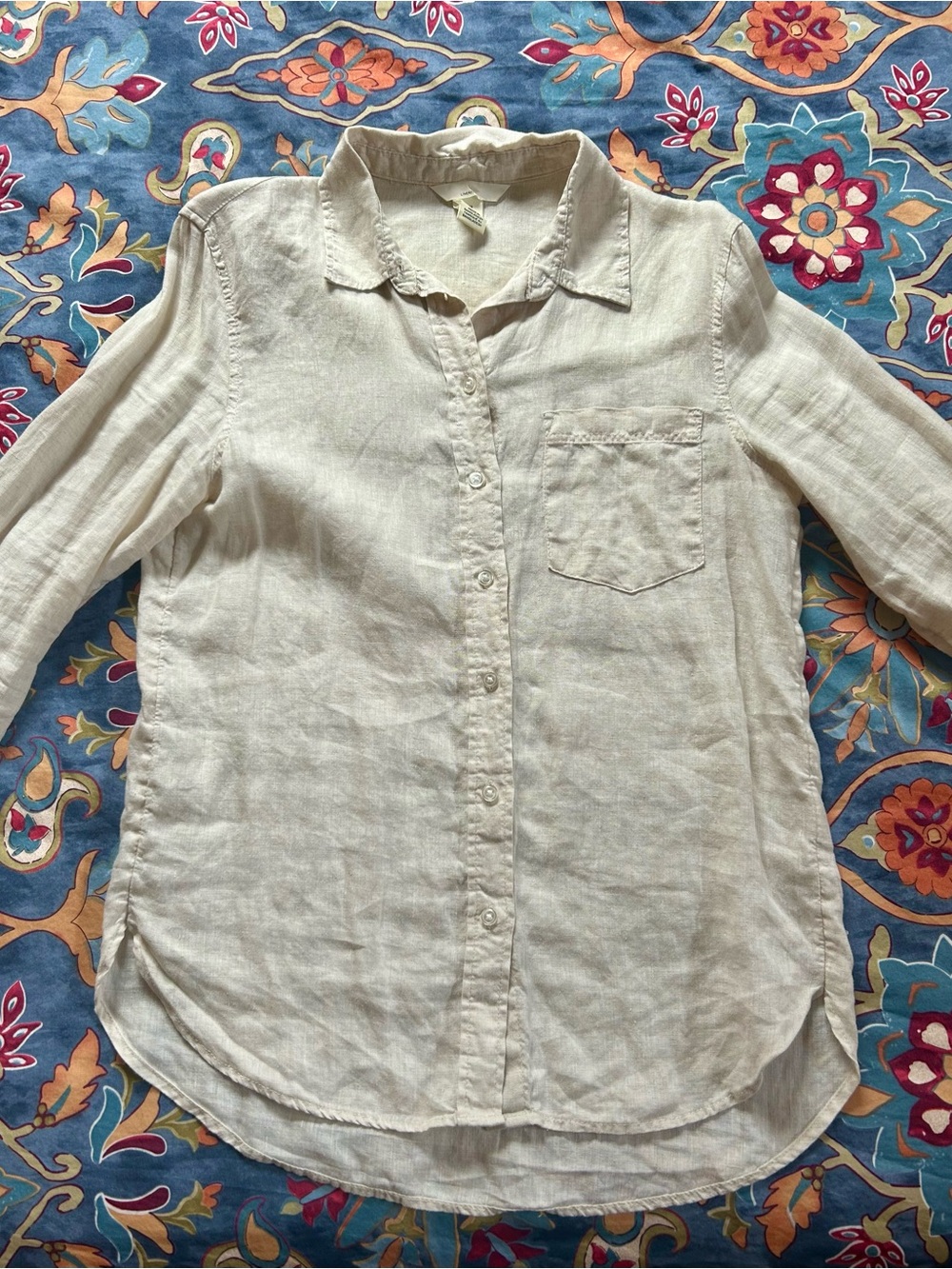 H&M Cream Linen Long Sleeve Shirt